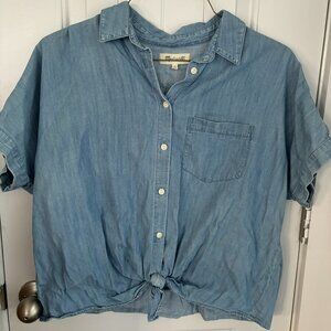 Madewell Denim Short-Sleeve Tie-Front Shir